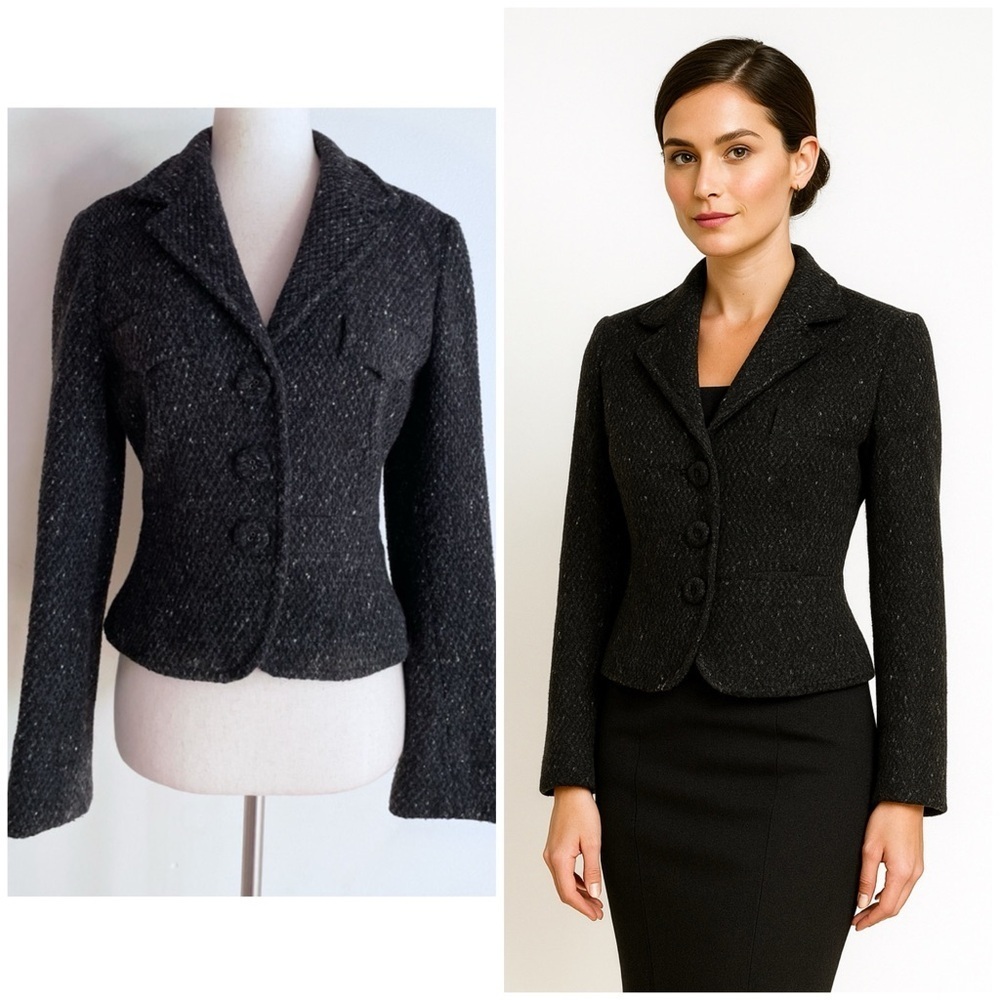 MaxMara Weekend Tweed Boulce Virgin Wool Gray Boy Shrunken Blazer Jacket US 6‌‌